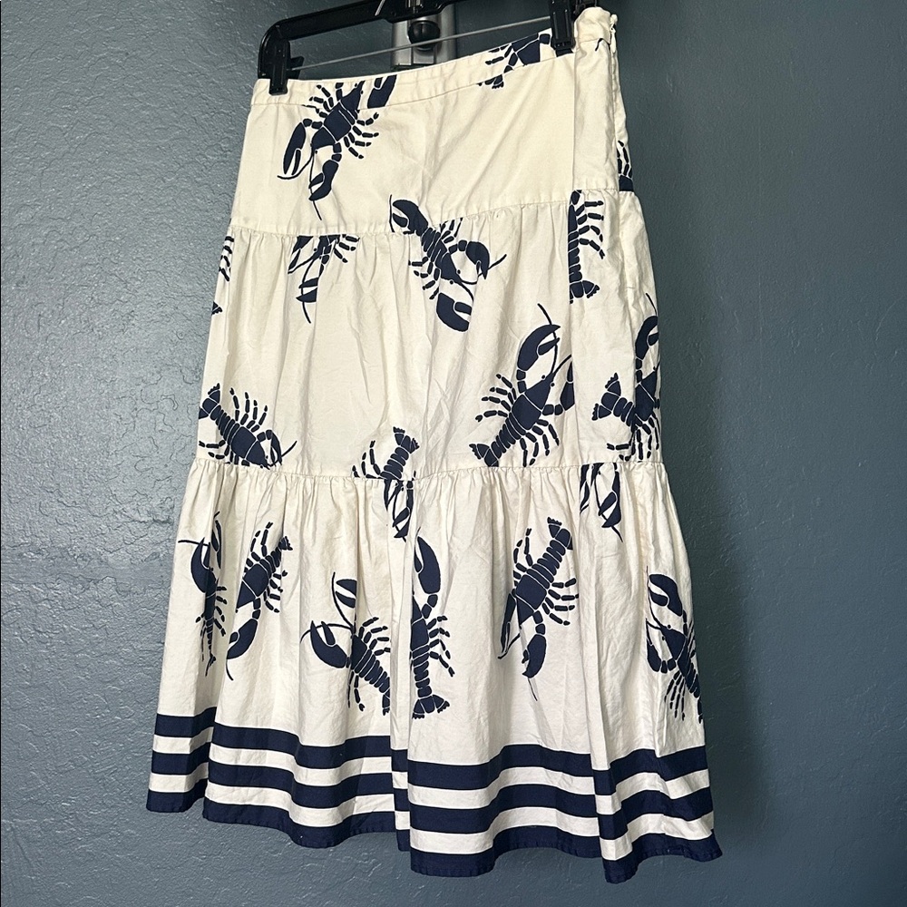 J. Crew rare poplin layered tiered midi skirt white and navy nautical - Picture 3 of 5